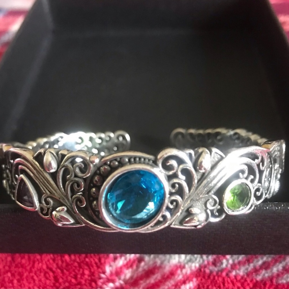 Sterling Silver Blue & Green Gemstone Cuff Bracelet
